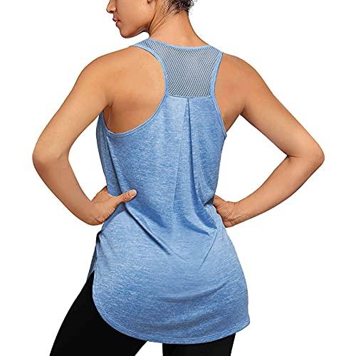 YCBMINGCAN Canotta sportiva da donna, in rete, senza maniche, per yoga, palestra, fitness, allenamento, #1 blu, S