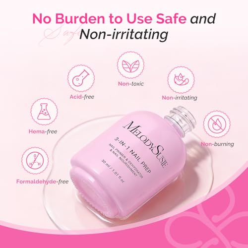 Image of MelodySusie 30ML Nail Dehydrator and Primer, 3-in-1 HEMA-Free Acid-free Nourishing Nail Prep for Nail Thickening Solutions Acrylic & Gel Nails