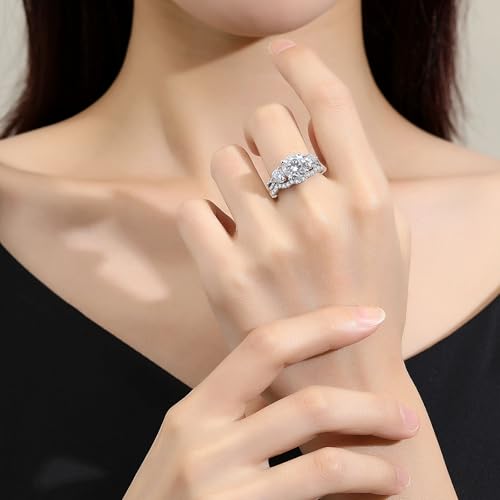 ZHOANLE 3 Stone Moissanite Wedding Sets for Women 4.42CTTW D Color VVS1 Clarity Round Brilliant Cut 925 Sterling Silver Moissanite Bridal Set Engagement Rings with Certificate(5.5) by ZHOANLE - Used condition - Image 5
