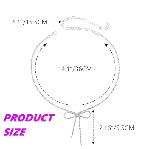ACEDRE Rhinestone Bow Pendant Necklace Jewelry Silver Crystal Bowknot Choker Necklace Chain Dainty Tennis for Women4