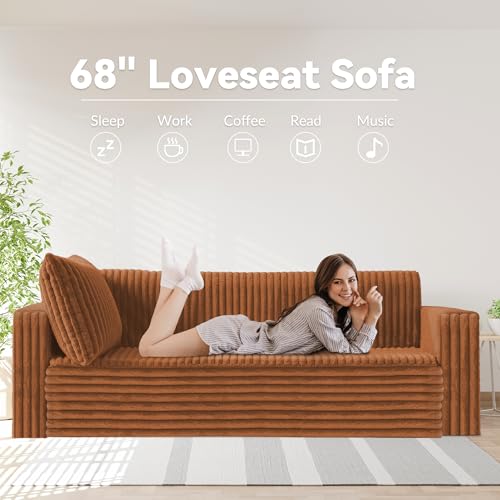 Image of HABUTWAY Folding Sofa Bed, 2 in 1 Convertible Sleeper Chair with 2 Pillows, Portable Fold Out Chair Bed with Armrest, Comfy Floor Couch, Lazy Sofa for Living Room Bedroom Dorm Home Office, Caramel