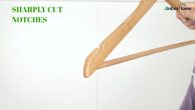 Amber Home 20 Pack Wooden Coat Hangers, Natural Wood Suit Hangers with Non Slip Pant Bar, Clothes Hangers for Shirts, Jackets, Dress, Pant (Natural, 20)