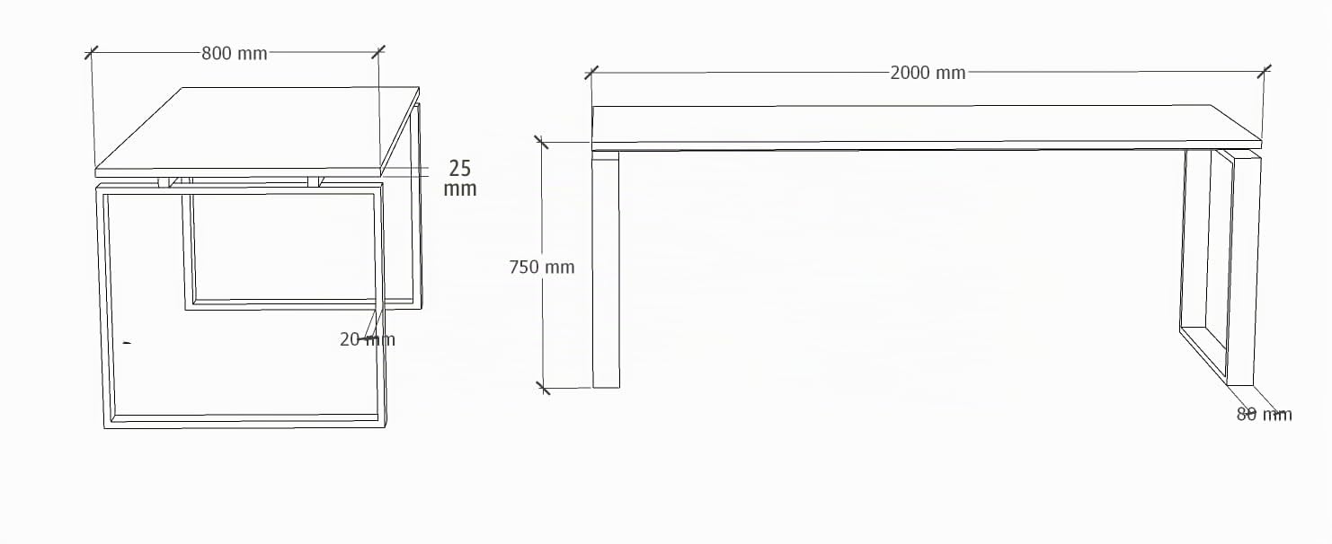 Mesa de Oficina con Estructura de Marco Cerrado Negro, para teletrabajo, despachos, Sala de Estudios y Ordenadores. con Gran amplitud para Dar más Comodidad. (Roble, 200x80)