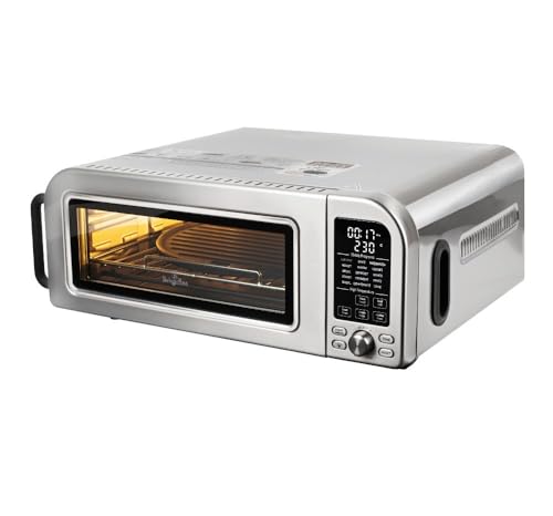 Horno de pizza eléctrico, 2000 W, 18 l, con convección, 400 °C, pantalla digital y placa de piedra, negro mate