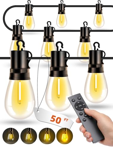 VOZUJI Outdoor Patio String Lights: S14 Shatterproof Bulb Outside Waterproof Light - 50Ft...