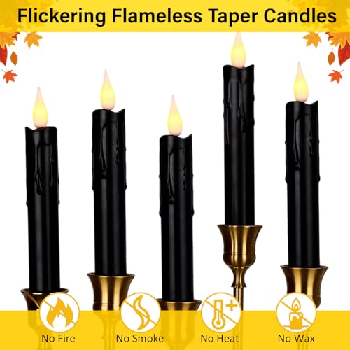 Image of 24 Pcs 6.5 Inch Black Flameless Taper Candles LED Candle Sticks Battery Operated Flickering LED Candlestick Window Plastic Candle for Wedding Halloween Christmas Decor(No Battery)