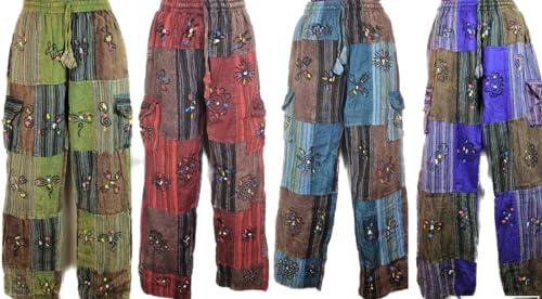 Karma Handicrafts Patchwork Hippy Cotton Festival Trouser Boho Yoga Pant Wide Leg Combat Nepal 2023