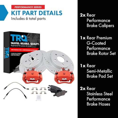 Image of TRQ Performance Rear Brake Pad and Rotor Set Semi Metallic Coated Rotors Calipers Compatible with 2005-2007 Chevrolet Malibu