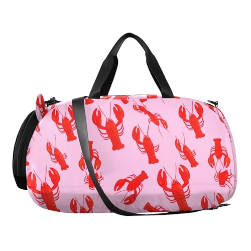 Lobster Pink Red Kids Travel Duffel Bag for Boys Girls Overnight Weekend Tote Bag with Shoes Compartment for Trip Beach Gym2