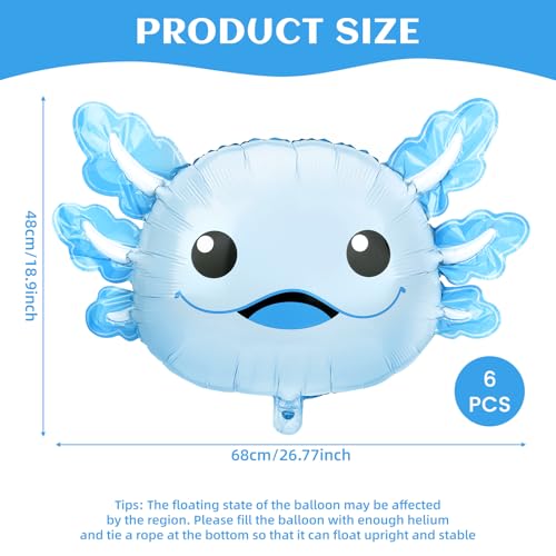 Image of 6Pcs Axolotl Birthday Decorations Axolotl Balloons Summer Party Supplies Cute Blue Inflatable Aluminum Foil Balloons for Beach Themed Favor Pool Stuffs Party Decorations
