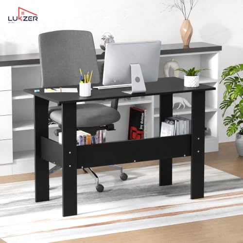 Image of Lukzer Premium Engineered Wood Computer Desk with One Tier Shelves | ST-005 /Black | Laptop Study Table for Office Home Workstation Writing Modern Desk (110 x 55 x 77 cm)