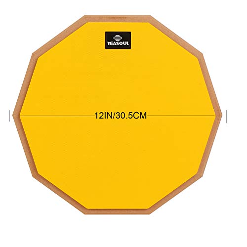 12 inch drum pad,double sided drum pads,snare drum pad with drumsticks and storage bag for drum practice beginner (12\'\', Yellow) - Thumbnail 4
