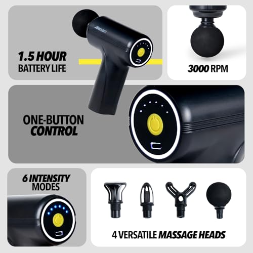 Image of Boldfit BoldGun CompactX Mini Full Body Massage Gun for Pain Relief - Deep Tissue Muscle Massager with 4 Pro Heads, 6 Speed Levels & Type-C Charging with 3000mAh Battery for Gym & Home, Black