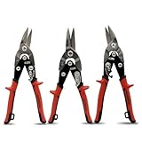 HOUSERAN 25cm Profi Blechscheren Set (Links + Rechts + Gerade), Schwere CR-MO Metallscheren mit Doppelhebel, Skalenmarkierung & Sicherheitsverriegelung, 3-tlg. Drahtscheren Set für Metall