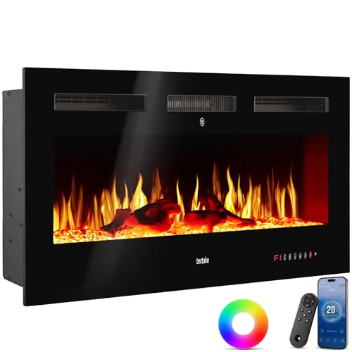 tectake® Chimenea Electrica Decorativa con Efecto Llama 3D, 2 Niveles de Calefacción, Control Remoto, Chimenea Eléctrica con Termostato Integrado, Protección Sobrecalentamiento - 12 x 127 x 43 cm
