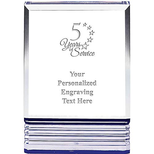Crown Awards Personalized 5 Years of Service Acrylic Award - 6" Blue Rockwell Custom Trophy 5 Years of Service Custom Award with Blue Accents, Includes Free Customized Laser Engraving Prime