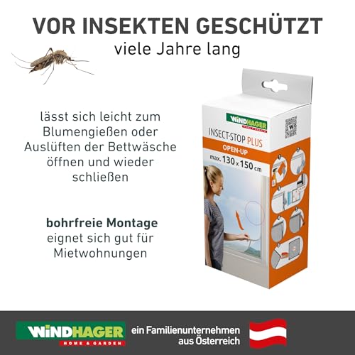Windhager Insektenschutz Fliegengitter Open-Up, Moskitonetz für Fenster inkl. Flausch- und Klettband, Anthrazit