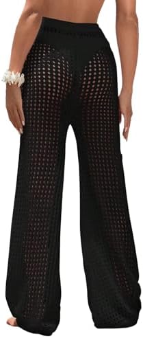 COZYEASE Women's Crochet Pants Wide Leg Beach Cover Up Vacation O...