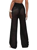 RoseSeek Women's Cover Up Beach Pants Hollow Out Drawstring High Elastic Waist Swimsuit Beach Cover Up Pants Black M