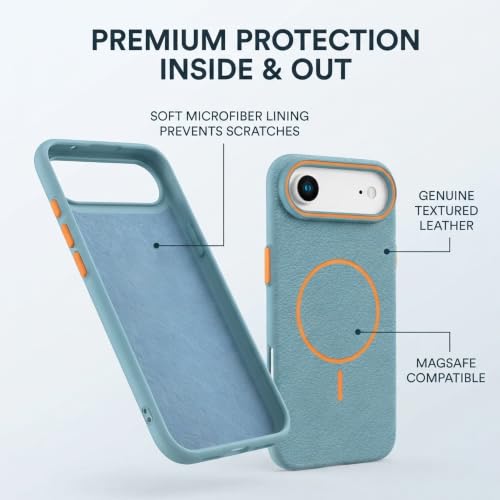 Image of Elzzi Compatible with iPhone 17 Air Case, MagSafe Compatible Magnetic Back Cover, Premium Lychee Texture PC+TPU Case with Soft Velvet Lining, Shockproof Protective Case, Pine