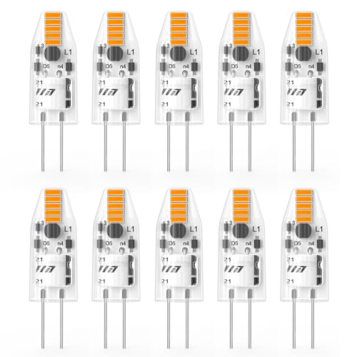 Yuiip G4 LED Lampe 1.2W Warmweiß 2700K COB Glühbirnen Ersatz für G4 10W Halogenlampen, 12V AC/DC, 360° Abstrahlwinkel, Kein Flackern G4 LED Leuchtmittel Birne, Nicht Dimmbar,10er Pack