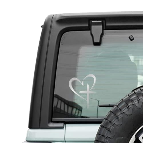 Image of Love Cross Sticker Decal, Car Stickers and Decals, Decal Vinyl Sticker, Universal Car Accessories Exterior Decoration Cross Stickers Christian Compatible with Notebook, Car, Window (Silver)