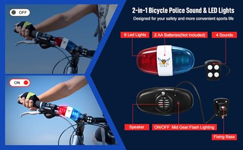 Image of Inditradition 2 In 1 Bicycle Police Headlight & Horn Device | Police Style LED Flash Light & Police Siren Horn (6 LED's + 4 Sounds, Waterproof)