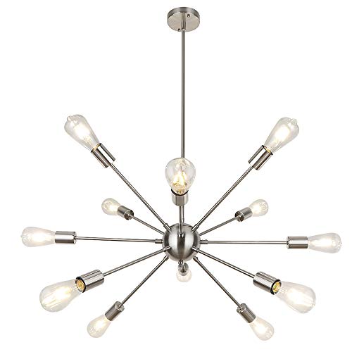 LynPon Modern Chandelier Light Fixture, 12 Lights Pendant Lighting Fixtures Mid Century Brushed Nickel Sputnik Chandeliers for Kitchen Dining Room Living Room Bedroom