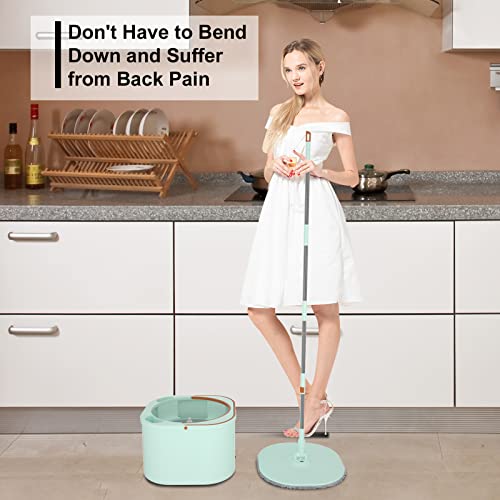 MOLACHI Flaches Bodenwischer- und Eimer-System-Set mit Auswringer, selbstauswringender Mikrofaser-Drehmopp-Eimer für Hartholz, Laminat, Fliesen, Bodenreinigung, separates Schmutzwasser, Nass- und – Bild 6