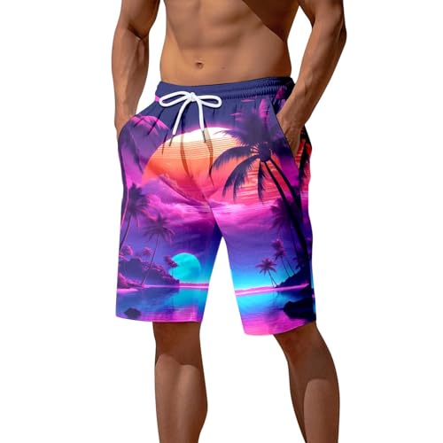 Foweknow Bañador para hombre con estampado 3D, pantalones de playa con bolsillo, diseño de puesta de sol, pantalones cortos casuales para hombre, bañadores, bikini, vacaciones, uso diario, pantalones