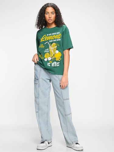Image of Bewakoof Women's Cotton Oversized Fit Half Sleeve Round Neck T-Shirt | Casual wear | Streetwear | Oversized Tshirt for Woman Cotton| Baggy