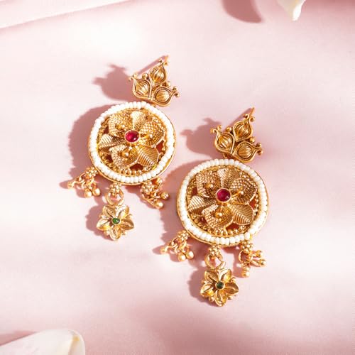 Image of Rubans Pearl Long Necklace Set Gold Plated Traditional Stylish Jewellery Gift for Women & Girls