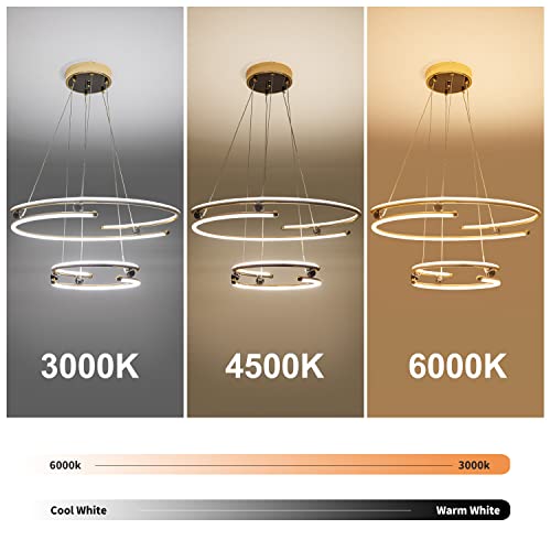 Zycylight Modern Spirial Led Chandelier, Led Hanging Light Fixture, 68W Led Pendant Light,23.6”, 3 Colors(Cool White, Warm White, Daylight) Changeable, For Living Room, Dining Room,Bedroom #TOP2