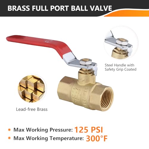 Válvula roscada FIP de 3/4 de latón HeSun, pack de 5 llaves de paso hembra 600 WOG 6
