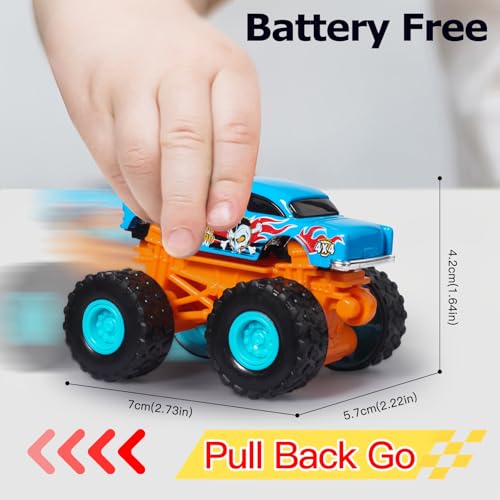KARMOUNT Mini Monster Trucks Set, Diecast Cars, Powerful Pull Back Cars - image 4