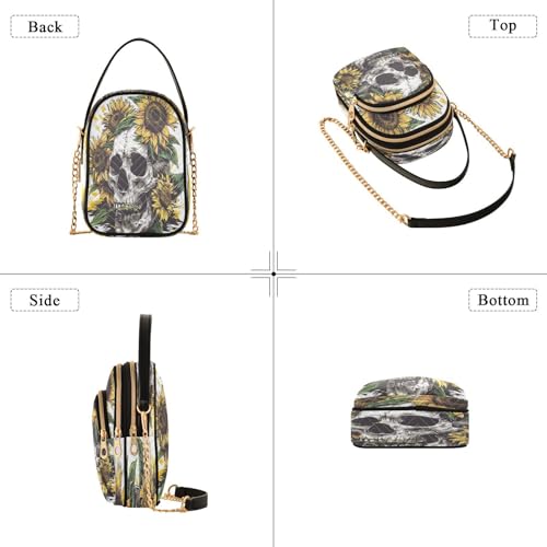 ALAZA Quilted Crossbody Bags for Women,Skull with Sunflowers Women's Crossbody Handbags Small Travel Purses Phone Bag4
