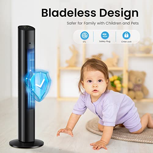 Grelife 36'' Tower Fan With Remote, 75° Oscillating Fan, Bladeless Fan With 3 Modes, 3 Speeds, Led Display With Auto Off, Quiet Cooling Fan With 12H Timer For Bedroom Living Room Office, Black #TOP2