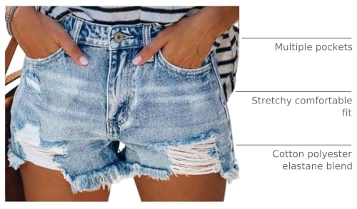 Image of onlypuff Women Denim Shorts Ripped Mid Waisted Jean Shorts with Pockets