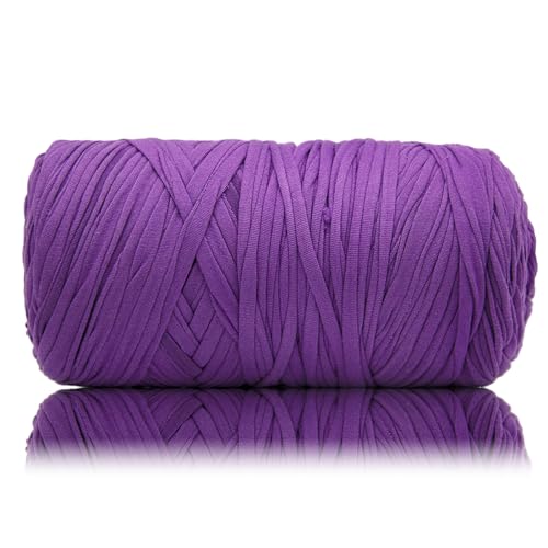 Image of 400g T Shirt Yarn, Tshirt Crochet Yarn for Crocheting Bag /Craft Project /Home Decor, 14.1oz /400g, 120yd /110m Crochet with Polyester Spandex Blend Stretch Fabric(Purple)