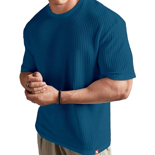 Image of SHODOX Men Oversized T Shirt Solid Dotted Design | Round Neck Loose Fit Drop Shoulder Casual T-Shirt for Men