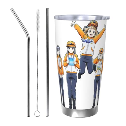 宇宙よりも遠い場所 車載用 コーヒーマグ 保温保冷 大容量 漏れ防止設計 滑り止め カップホルダー対応 ドライブ オフィス アウトドア ビジネス 通勤用 600ml 男女兼用 Straw Three-piece Set