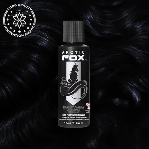 Arctic Fox Semi-Permanent Hair Dye, Vegan & Cruelty-Free, Conditioning, Ammonia-Free, Peroxide-Free, Jet Black Color, Transylvania, 4 Fl Oz (Pack of 2)