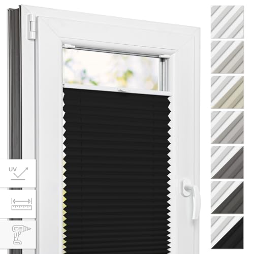 Estika Thermo-Plissee mit Bohren - 95 cm x 150 cm - Farbe: Graphite - Plissee Blickdicht, Fensterrollos für innen, Verdunkelungsplissee, Rollos für Fenster