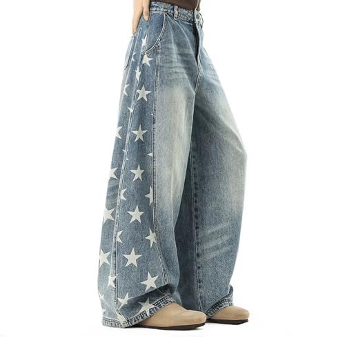 Barrel Jeans Men Stars Print Baggy Skater Denim Pants Y2K Streetwear High Waist Barrel Leg Bottoms Loose Fit Washed Relaxed3