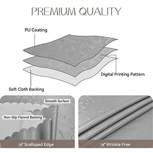 Image of Romanstile Waterproof Vinyl Tablecloth Rectangle, 60 x 120 Inch, Flower Grey