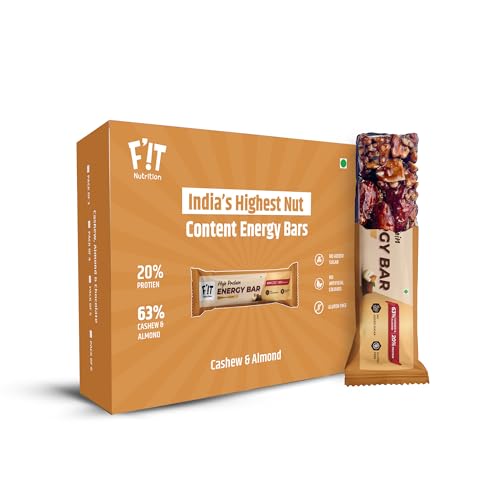 FIT Nutrition | High Protein Energy Bar | 63% - Cashew Almond | Pack Of 4 | With 20% Protein | No Added Sugar, No Artifical Flavours, Gluten Free - Healthy Snacks For Kids & Adults