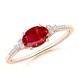 Handgefertigt in den USA. Angara.com - Gold 14 Karat (585) 14 Karat Rotgold Ovalschliff Rundschliff  Weiß/Wesselton (H) Diamant Rubis