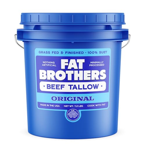 Fat Brothers Original Grass-Fed Beef Tallow, USA Made and Sourced, 100% Suet, 7.2 Lbs Pail (1...