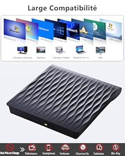 DANGZW Lecteur CD DVD Externe pour PC, USB 3.0 et Type-C Portable Lecteur CD DVD +/-RW ROM, Lecteur et Graveur CD DVD Internes pour PC, Compatible avec Windows 11/10/8/7/XP/Vista Linux MacOS