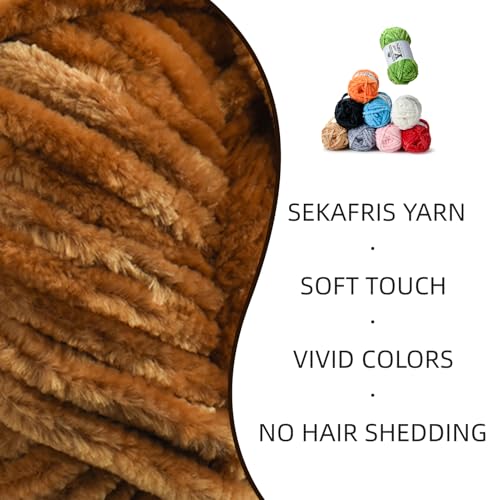 Image of 2 Pack Plush Chenille Chunky Yarn - Fluffy Velvet Yarns Crochet for Blanket Knitting and Crocheting - Soft Baby Yarn for Crocheting - Amigurumi Crochet Yarns 100g (87yds) (2 Brown)